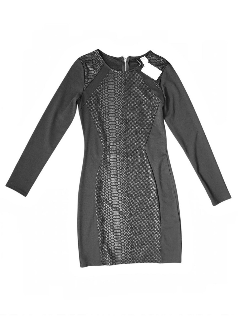 H&M Black Long-Sleeve Faux-Snake Sheath Dress